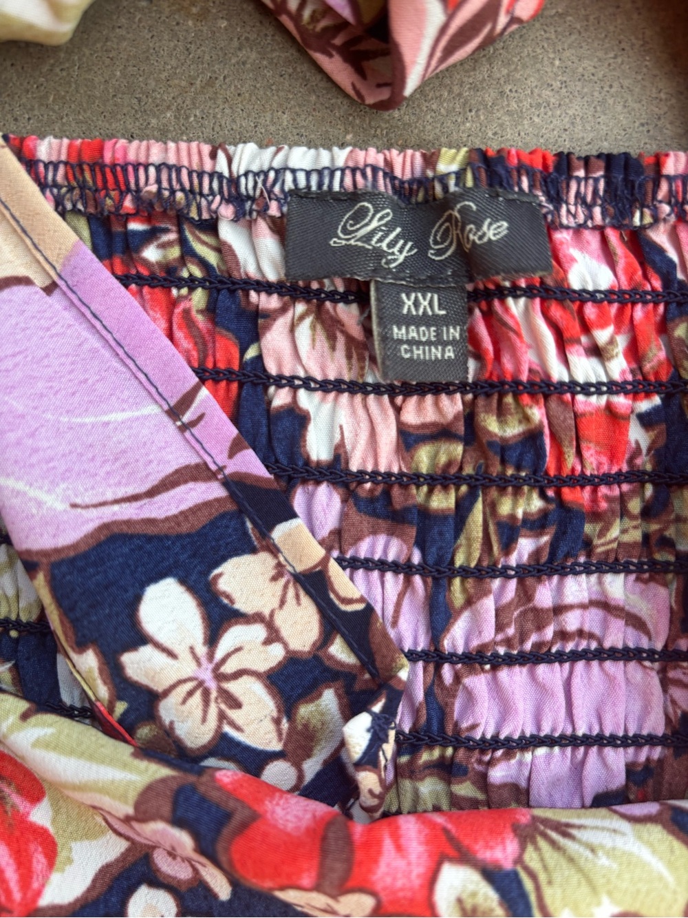Lily Rose Floral Puff Sleeve Smocked A-Line Dress XL Black Purple Red Cream Tie - Picture 5 of 7